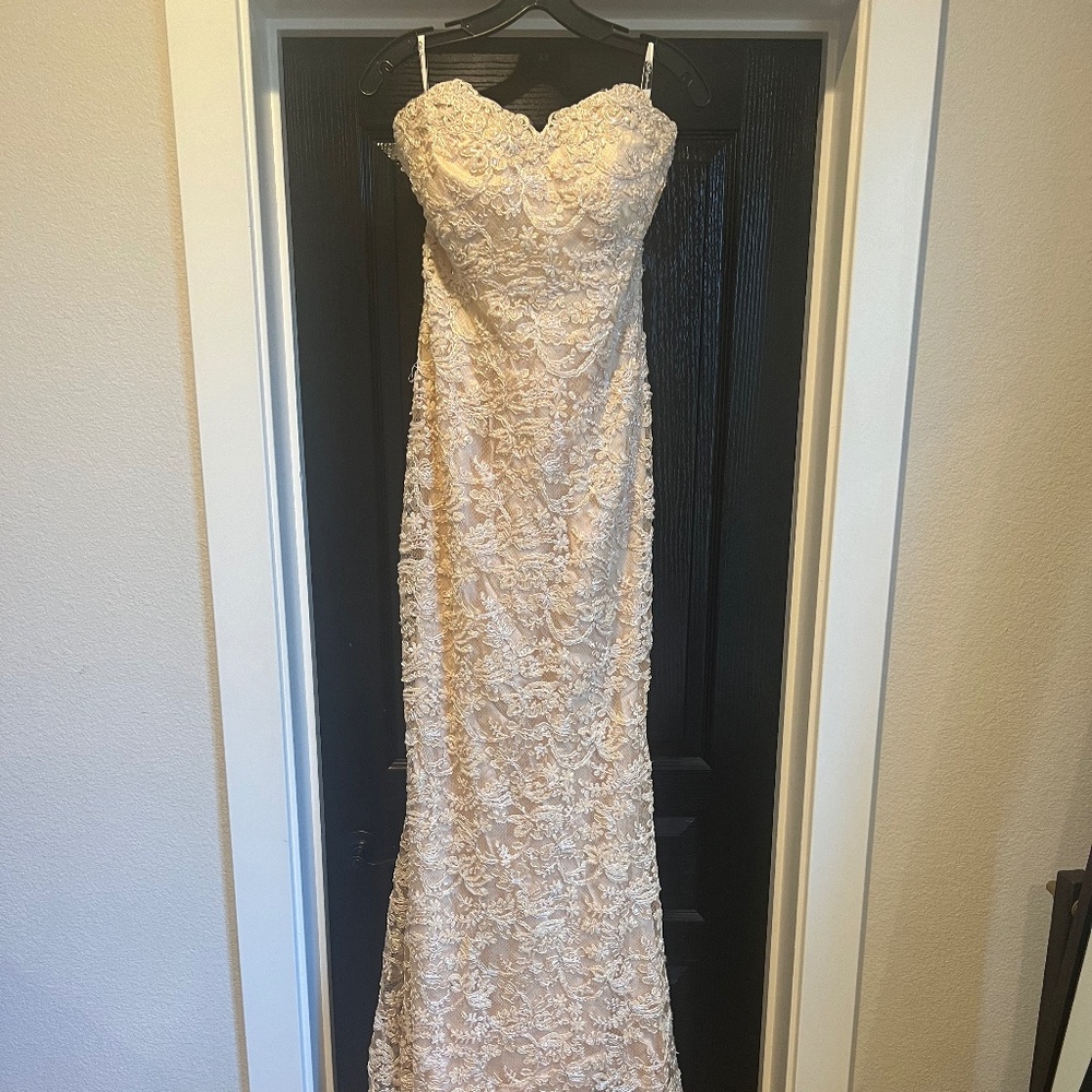 Peach fully beaded gown by Olia Zavozina